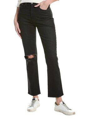 New PAIGE KNOCKOUT High Rise Modern Straight Jean Onyx Cloud Black Destructed 30